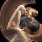 A dynamic motion blur captures a juggler in mid-performance, with arms gracefully swirling and flowing against a dark background.